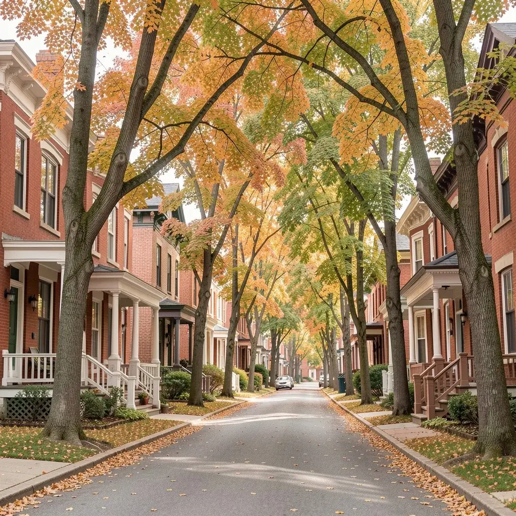 Red-brick Victorian homes under maples in the Glebe, Ottawa