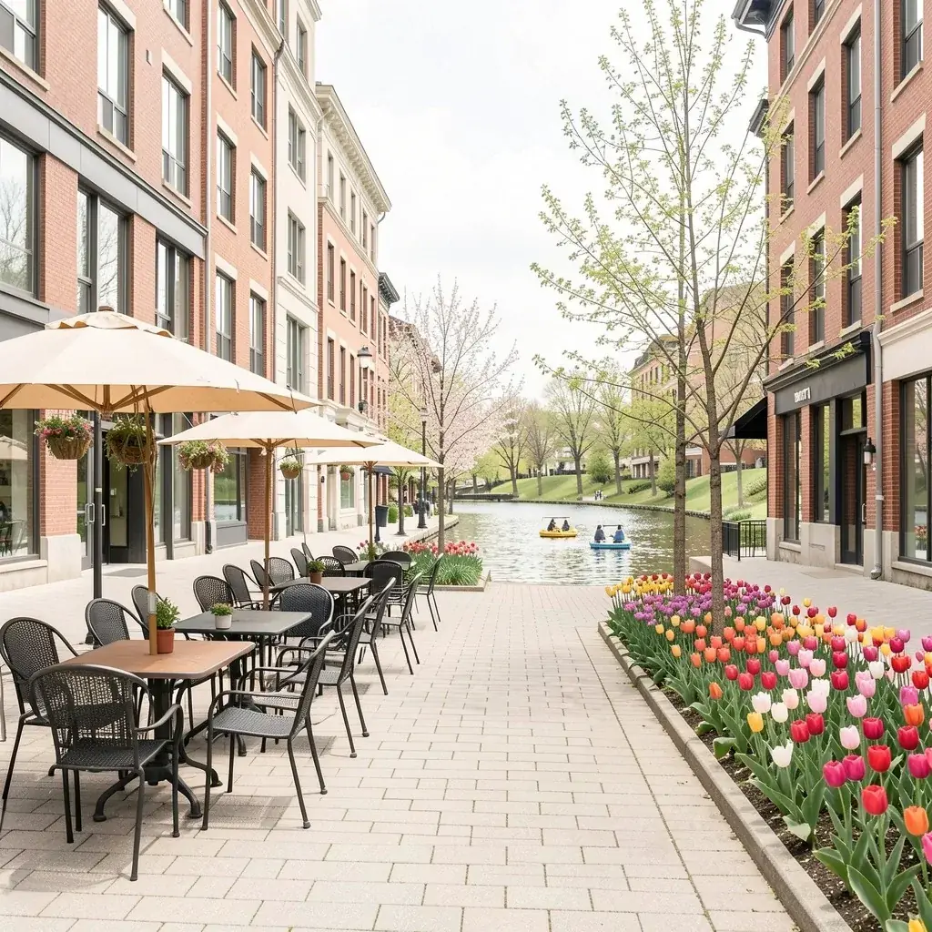 Café patios and tulips near Dow's Lake in Little Italy, Ottawa