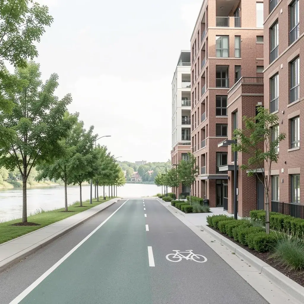 Main Street bike lane and mid-rise condo in Old Ottawa East