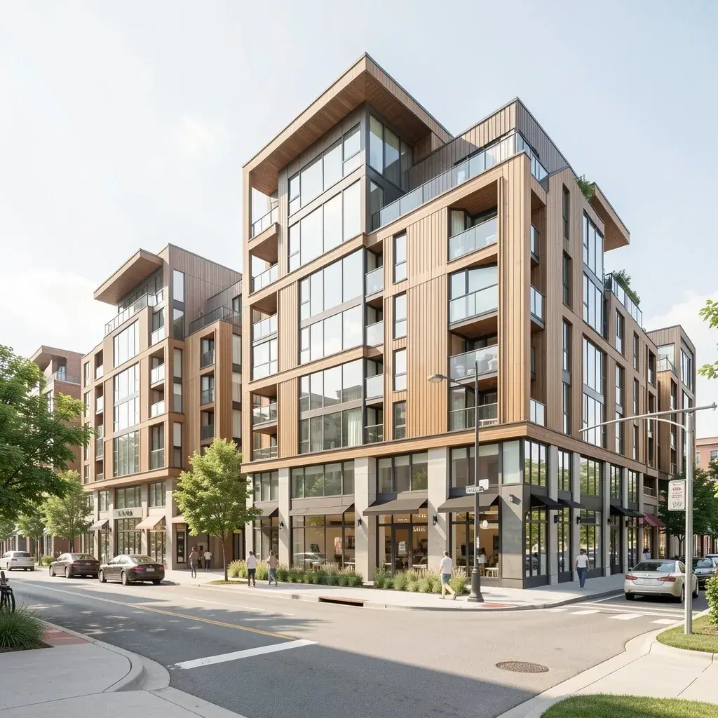 Modern mid-rise condos on a boutique shopping street in Westboro, Ottawa