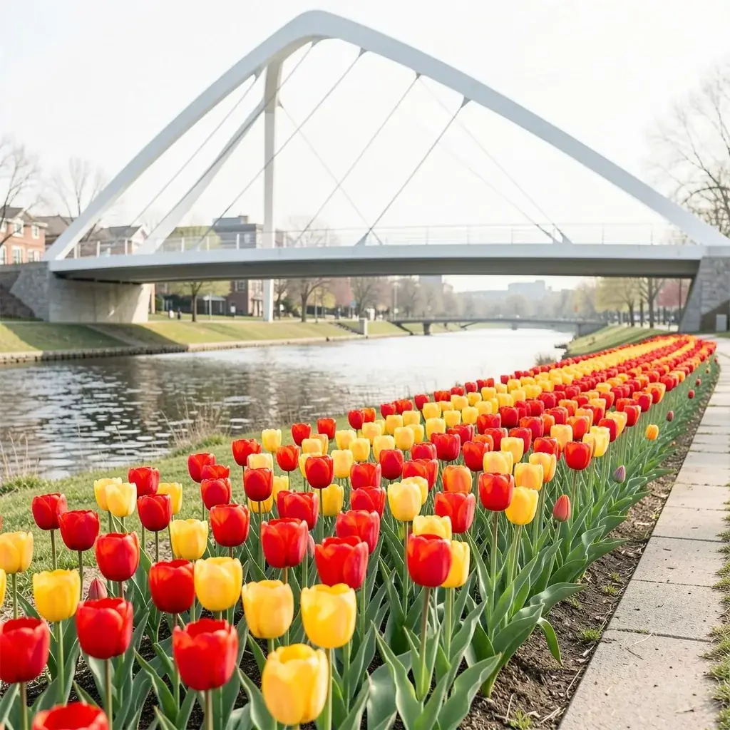 Tulips blooming along the canal in spring, Ottawa